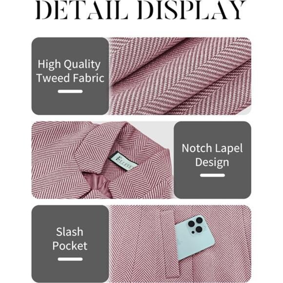 Women’s Open Front Herringbone Blazer Dark Pink - Picture 5 of 5